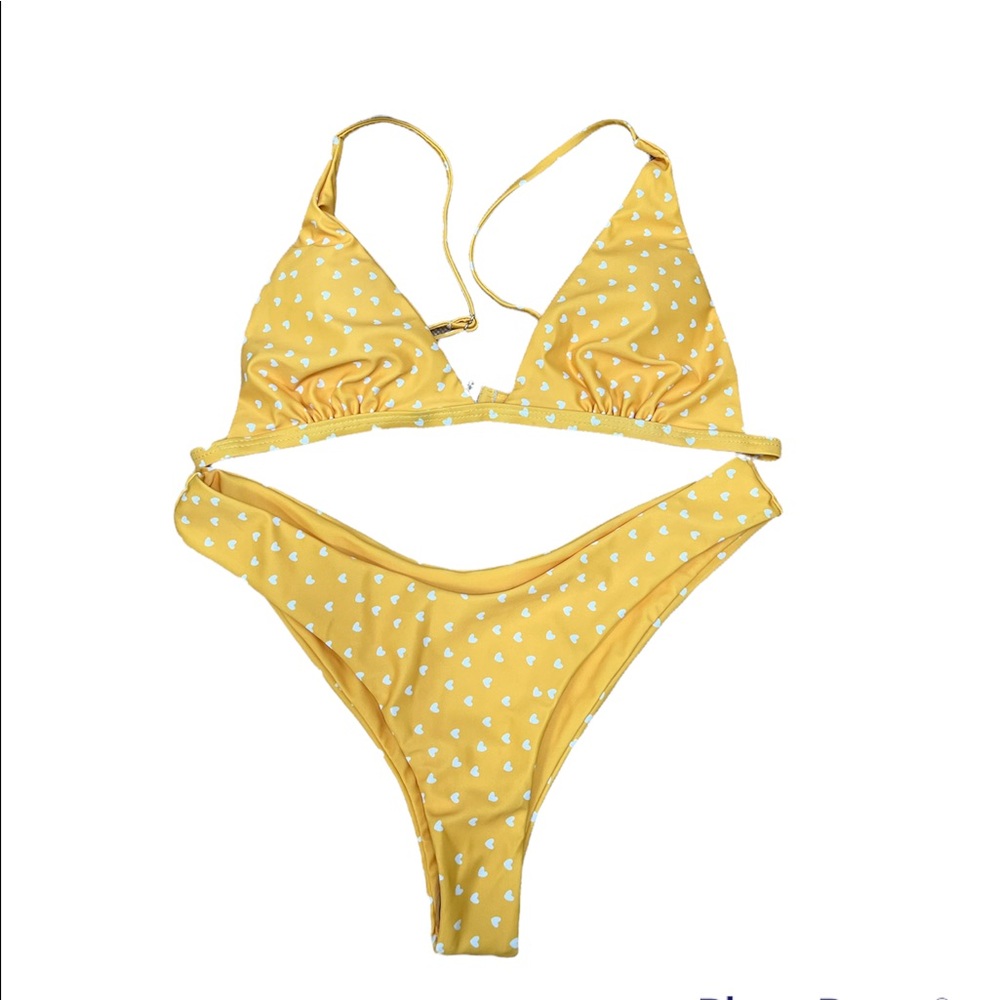 NWOT Yellow White Hearts Bikini Set